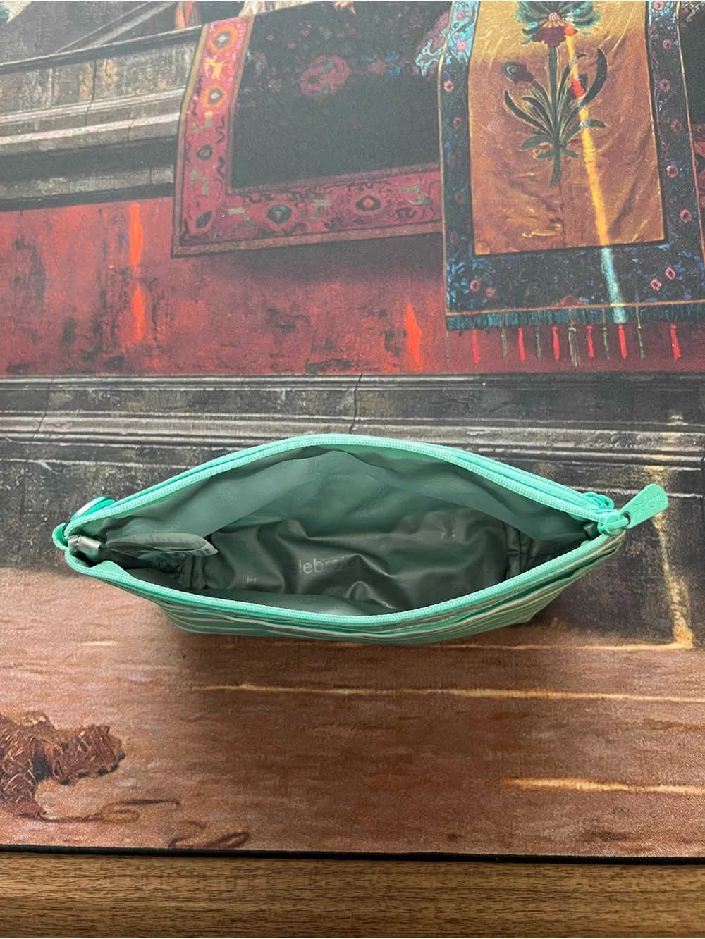 thirty-one Mint Green Striped Clear Front Makeup Pouch